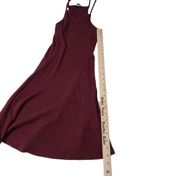 Brandy Melville Dress One Size OS Maroon Spaghetti Straps Slip Mini Ribbed Stre - Picture 7 of 7